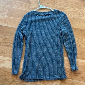 Elegant Gray Ribbed Women's Sweater
